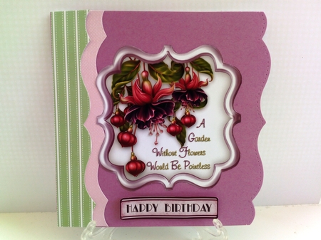 A Garden Without Purple Fuchsias Would Be Pointless - 7 x 7 Card Topper With Decoupage by Barbara Hurst