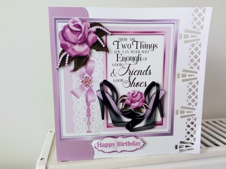 4 pretty roses, lace bow and shoes 8x8 card fronts mini kit by Barbara Hurst