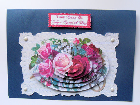 Red Roses on Ecru Lace, Oval Pyramids by Gillian Lester