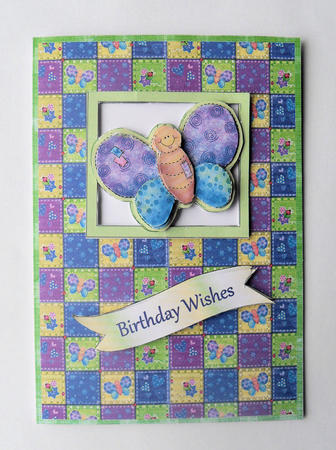 Butterfly Patchwork in Green - See-through Card Front and Decoupage by Gillian Lester