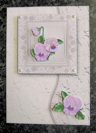 Pansy and Pearl Pink and Silver Card Front by Gillian Lester