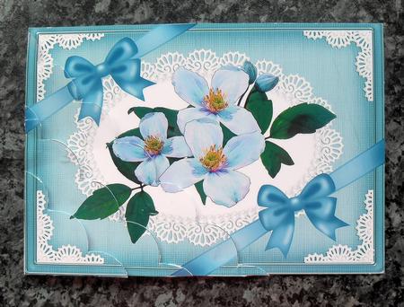 A5 Clematis Spray and Lace Scallop Corner Side Stacker by Gillian Lester