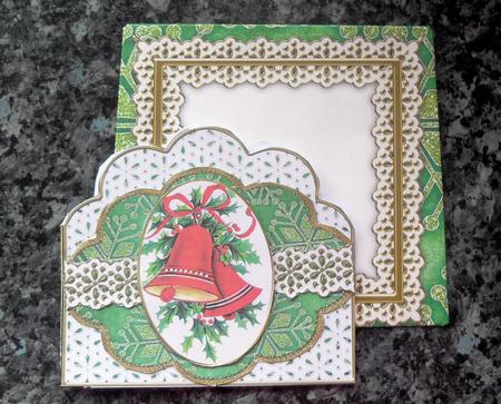 Christmas Bells Green Anglaise Scallop 3D Decoupage Card Kit by Gillian Lester