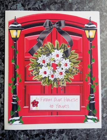 Festive Door and Wreath in Red by Gillian Lester