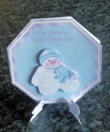 Snowman Babys 1st Christmas Plate Card - Blue by Gillian Lester