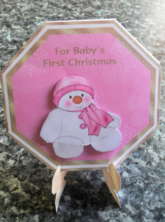 Babys 1st Christmas Pink Snowman Plate Card by Gillian Lester