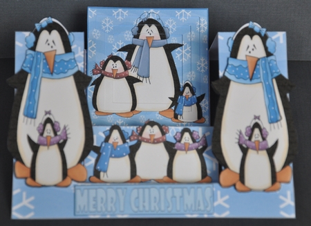 Christmas Penguins Decoupage Stepper card Kit by Barbara Stubbings