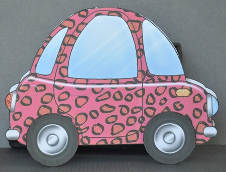 Funky Leopardskin Car Shaped Card by Barbara Stubbings