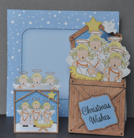 3D Angel Choir Nativity Rubber Band Xmas Pop Up Box Card by Barbara Stubbings