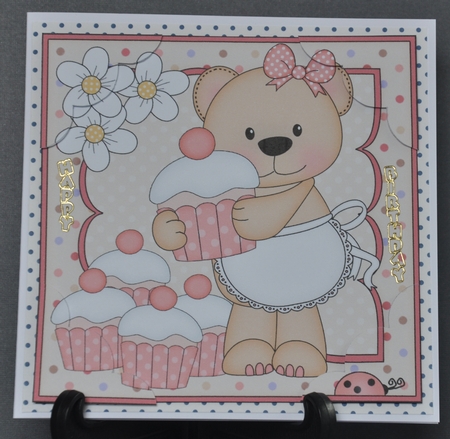 8 x 8 Livvy Bear's Cupcake Scalloped Corner Topper by Barbara Stubbings