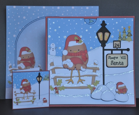 3D Xmas Bobbin Robin Sleeps Till Santa Countdown Card by Barbara Stubbings