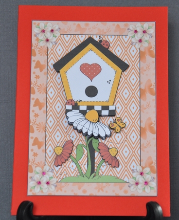 Orange bird house card front by Barbara Stubbings