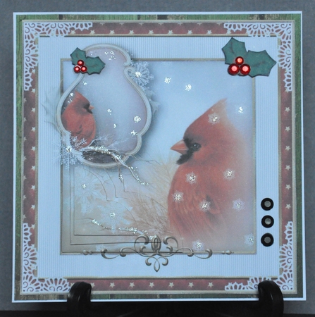 Christmas Cardinal in the Snow Card Topper by Barbara Stubbings