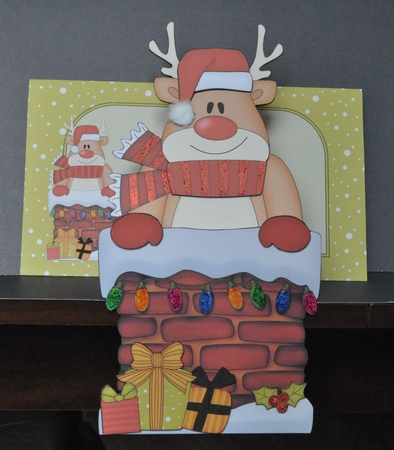 3D On the Shelf Card Kit - Christmas Rudolph is helping Santa take the Presents down the Chimney by Barbara Stubbings