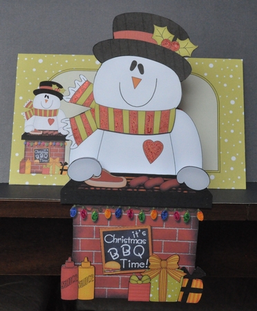 3D On the Shelf Card Kit - Christmas Snowman Rio has a Festive Barbeque by Barbara Stubbings
