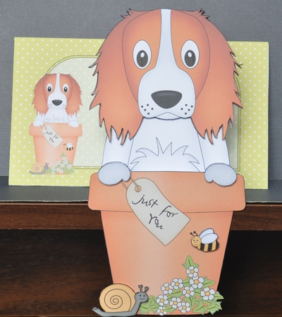 3D On the Shelf Card Kit - Flower Pot Friends Little Springer Spaniel Dog Baxter by Barbara Stubbings
