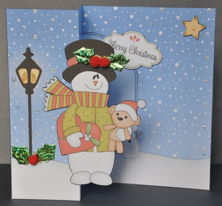 3D Shaped No-Hole Fold Back Christmas Card Mini Kit  - Snowman Rio is in Love by Barbara Stubbings