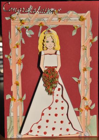 Beautiful Blonde Bride with Red Rose Bouquet Decoupage by Barbara Stubbings