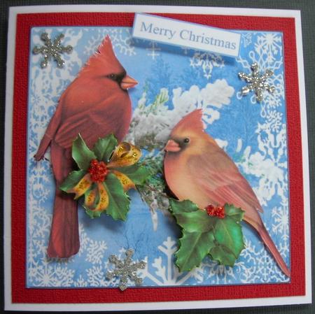 Cardinals Snow Scene Topper with Decoupage by Barbara Stubbings