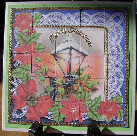 Lantern Red Poinsettia Blue 5inch 3D Paper Weaving Sheet by Barbara Stubbings