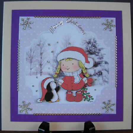 Hollys Penguin Kiss 7x7 Card and Decoupage by Barbara Stubbings