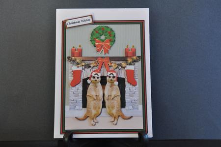 Meerkat Couple Christmas Fireplace 3D Decoupage by Barbara Stubbings