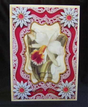 Single White Ochid A5 Lace Card Front Step by Step by Barbara Andrews