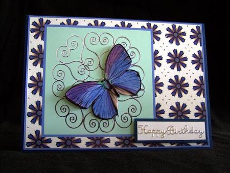 Blue Butterfly on Silver Scrolls by Barbara Andrews