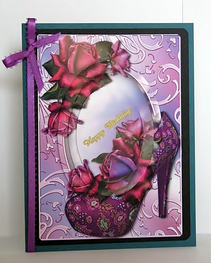 Fabulous Diva Shoe & Roses in Shimmering Frame Pyramid by Barbara Hiebert