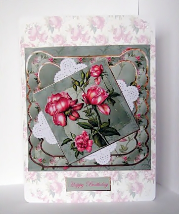 Red Rose, Lace and Gold Card Front by Barbara Hiebert