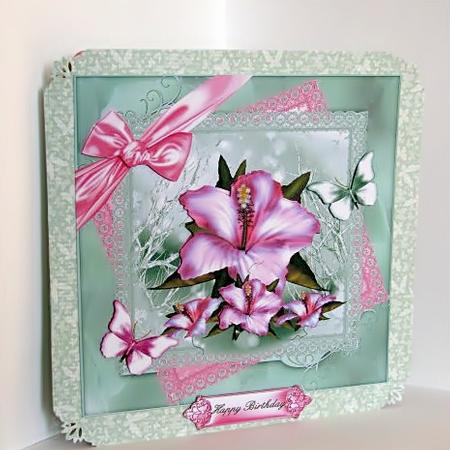 Stunning Pink Hibiscus 8x8 Card Topper by Barbara Hiebert