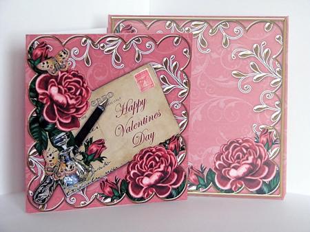 Plum Pink Rose Valentines Day Postcard 3D Decoupage Card Kit by Barbara Hiebert
