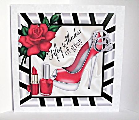 Red Rose and Shoe in 50 Shades of Grey 8x8 by Barbara Hiebert