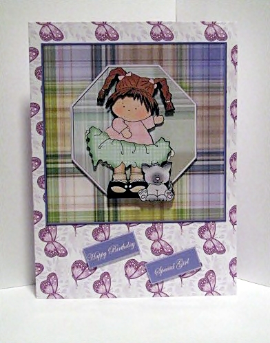 Susie with Her Kitten Card Front and Topper by Barbara Hiebert