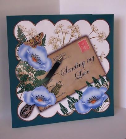 Pale Blue Poppy Sending My Love 8in Decoupage Topper by Barbara Hiebert