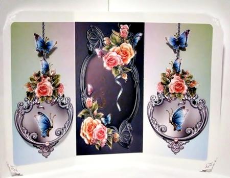 Trifold Card Glowing Roses and Butterflies by Barbara Hiebert