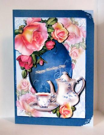 Blue & White Teapot & Roses + Decoupage by Barbara Hiebert