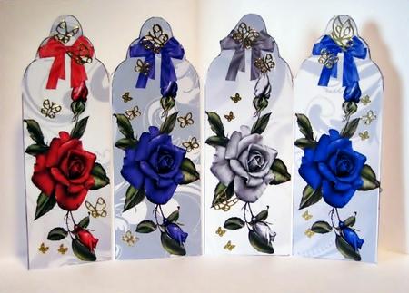 Pretty Single Roses with Bows Bookmarks by Barbara Hiebert