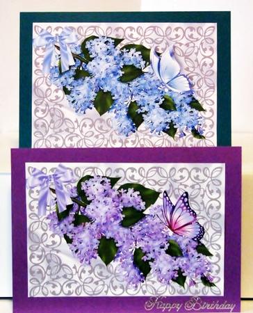 Lilac and Blue Flower Toppers with Butterflies by Barbara Hiebert