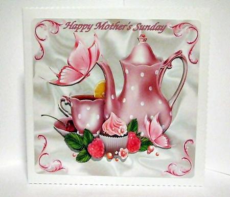 Pink Teapot with Cupcake and Butterflies 8x8 by Barbara Hiebert