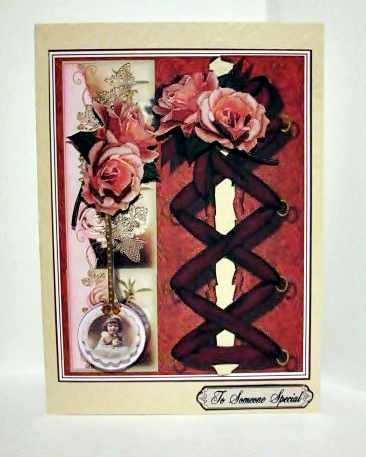 Female Rose Card with Crossed Ribbon by Barbara Hiebert