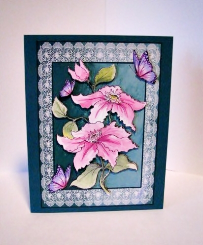 Clematis and Butterfly Decoupage Sheet by Barbara Hiebert