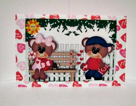 Hot Stuff Cute Valentine Bears in the Garden A4 by Barbara Hiebert