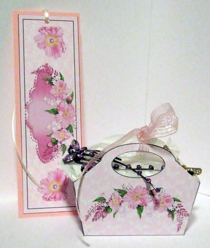 Pink Floral Gift Bag with Topper/bookmark by Barbara Hiebert