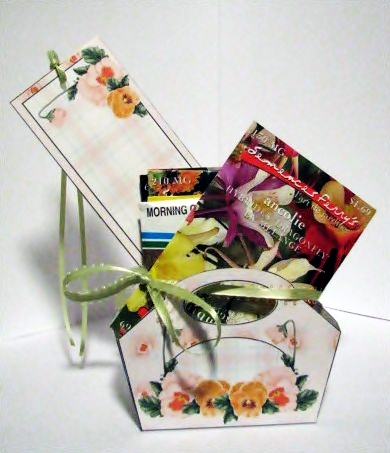 Orange Pansy Gift Basket with Topper/bookmark by Barbara Hiebert