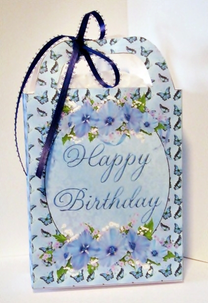 Blue Floral Butterfly Birthday Gift Bag by Barbara Hiebert