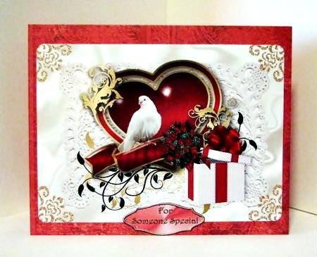 Ornate Heart with Red Roses and Dove A4 by Barbara Hiebert