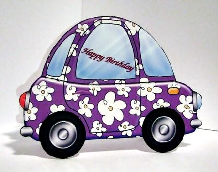 Funky Floral Car Shaped Card by Barbara Hiebert