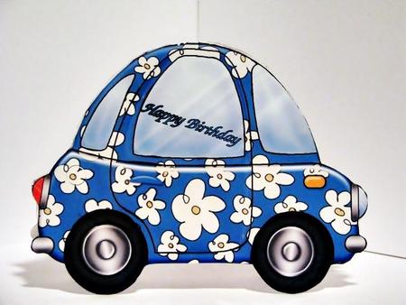 Funky Floral Car Shaped Card by Barbara Hiebert