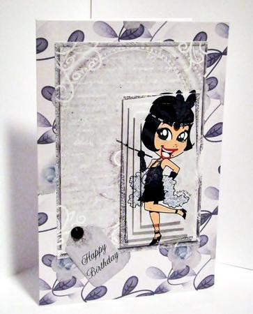 Flapper Girl in Black on Grey 7x5inch Pyramid by Barbara Hiebert